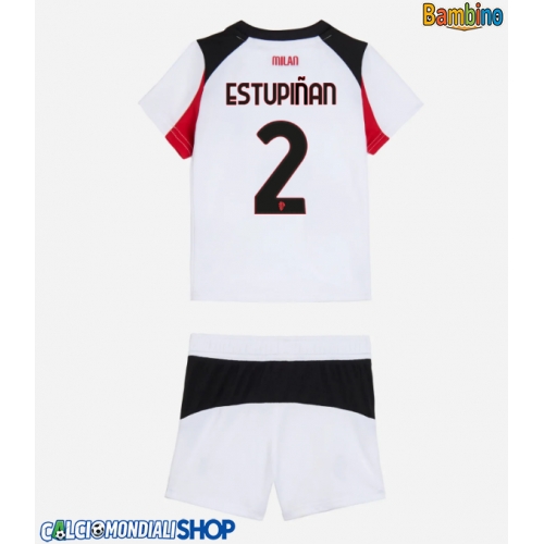 Maglie da calcio AC Milan Pervis Estupinan #2 Seconda Maglia Bambino 2025-26 Manica Corta + Pantaloni corti)